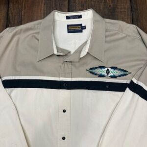 Panhandle Slim Western Shirt XXL Beige Embroidered Aztec top, pearl‎ snap, EUC
